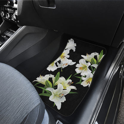 White Lily Print Front and Back Car Floor Mats