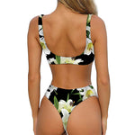White Lily Print Front Bow Tie Bikini