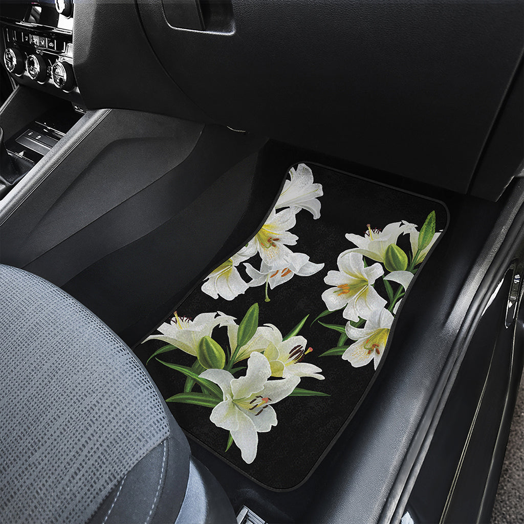 White Lily Print Front Car Floor Mats