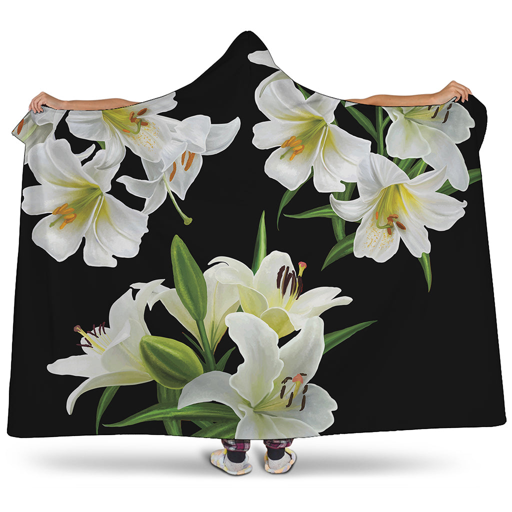 White Lily Print Hooded Blanket