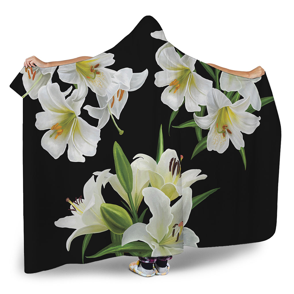 White Lily Print Hooded Blanket