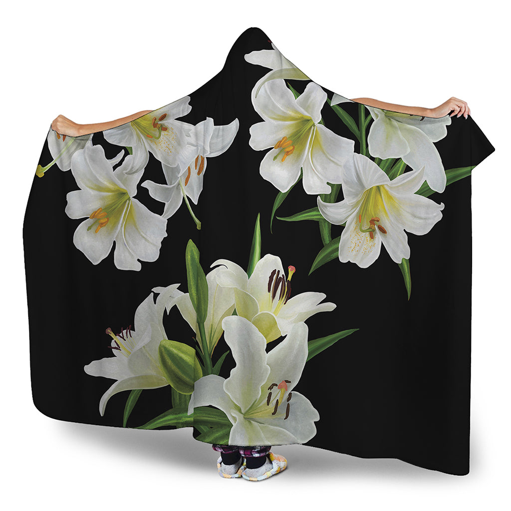 White Lily Print Hooded Blanket