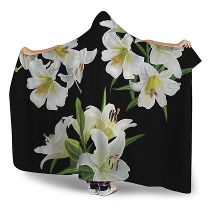 White Lily Print Hooded Blanket