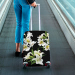 White Lily Print Luggage Cover