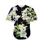 White Lily Print Men's Baseball Jersey
