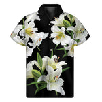 White Lily Print Men's Short Sleeve Shirt