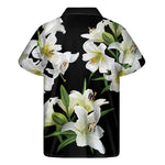 White Lily Print Men's Short Sleeve Shirt