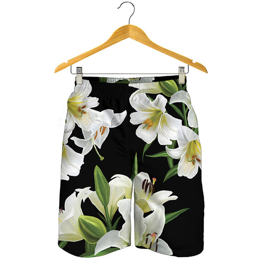 White Lily Print Men's Shorts
