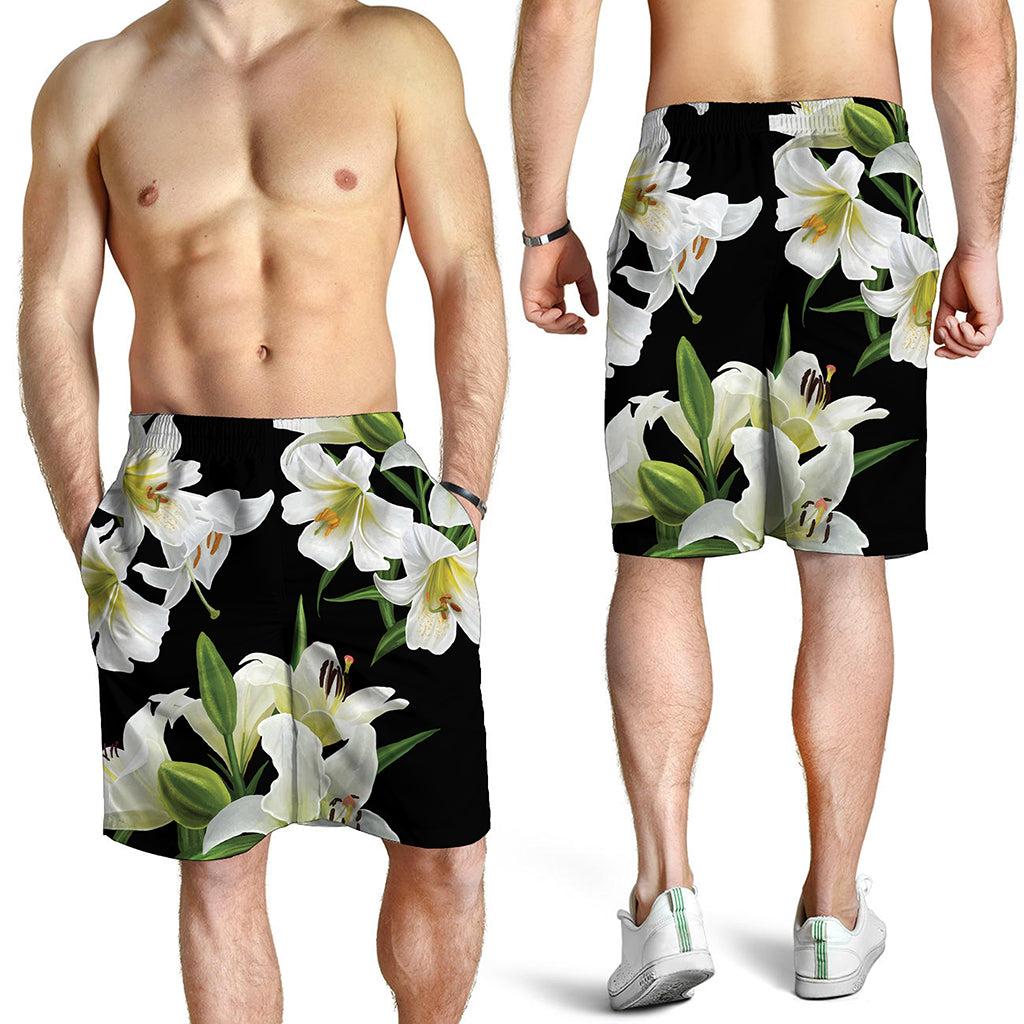 White Lily Print Men's Shorts