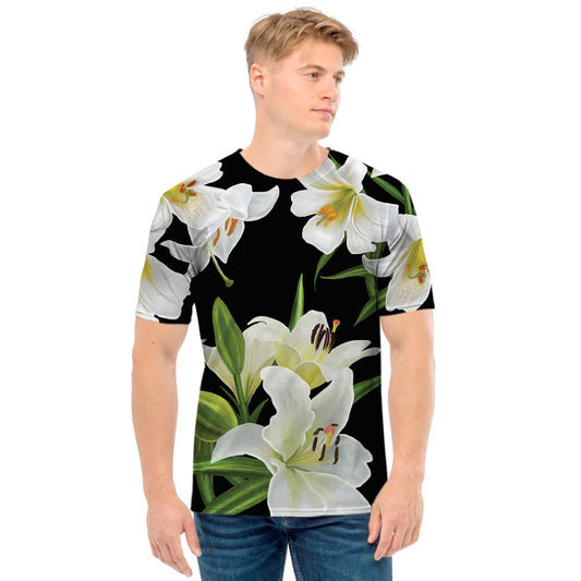 White Lily Print Men's T-Shirt