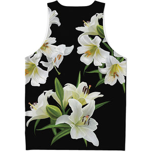 White Lily Print Men's Tank Top