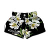 White Lily Print Muay Thai Boxing Shorts