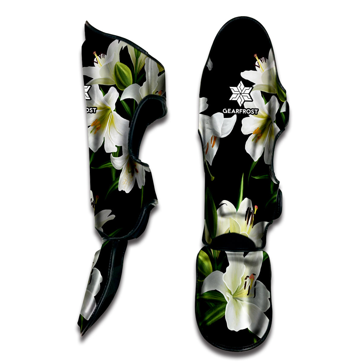 White Lily Print Muay Thai Shin Guard