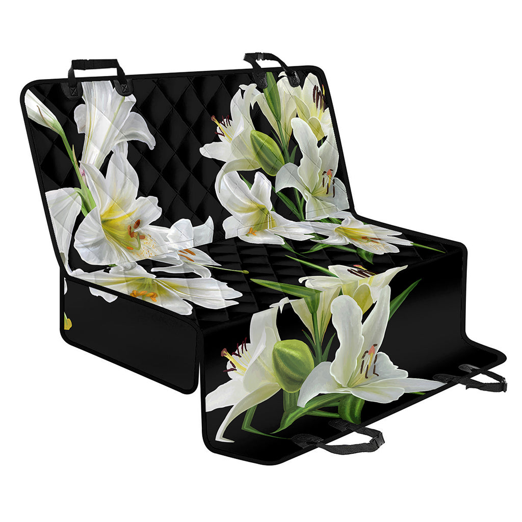 White Lily Print Pet Car Back Seat Cover