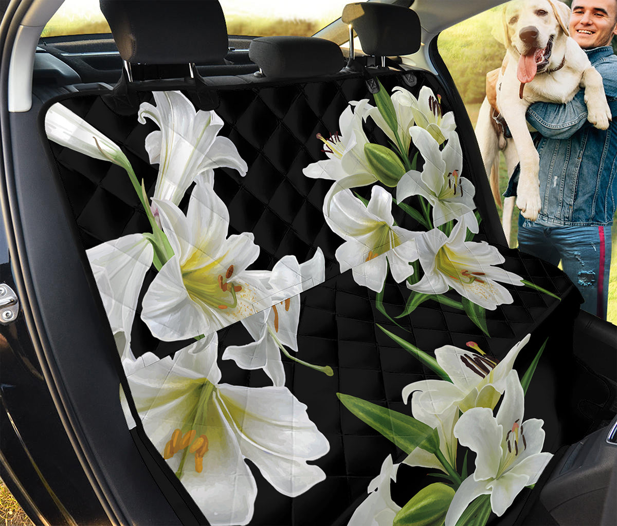 White Lily Print Pet Car Back Seat Cover