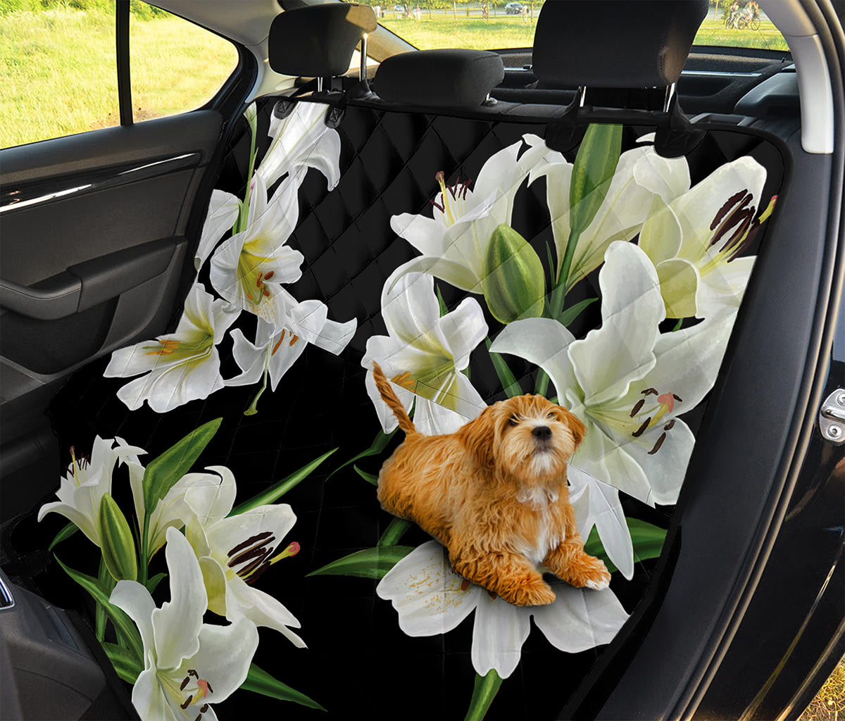 White Lily Print Pet Car Back Seat Cover