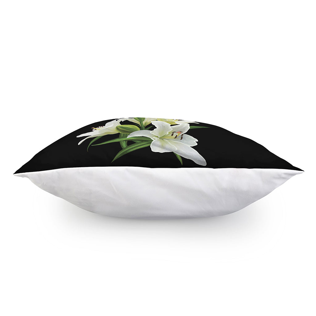 White Lily Print Pillow Cover