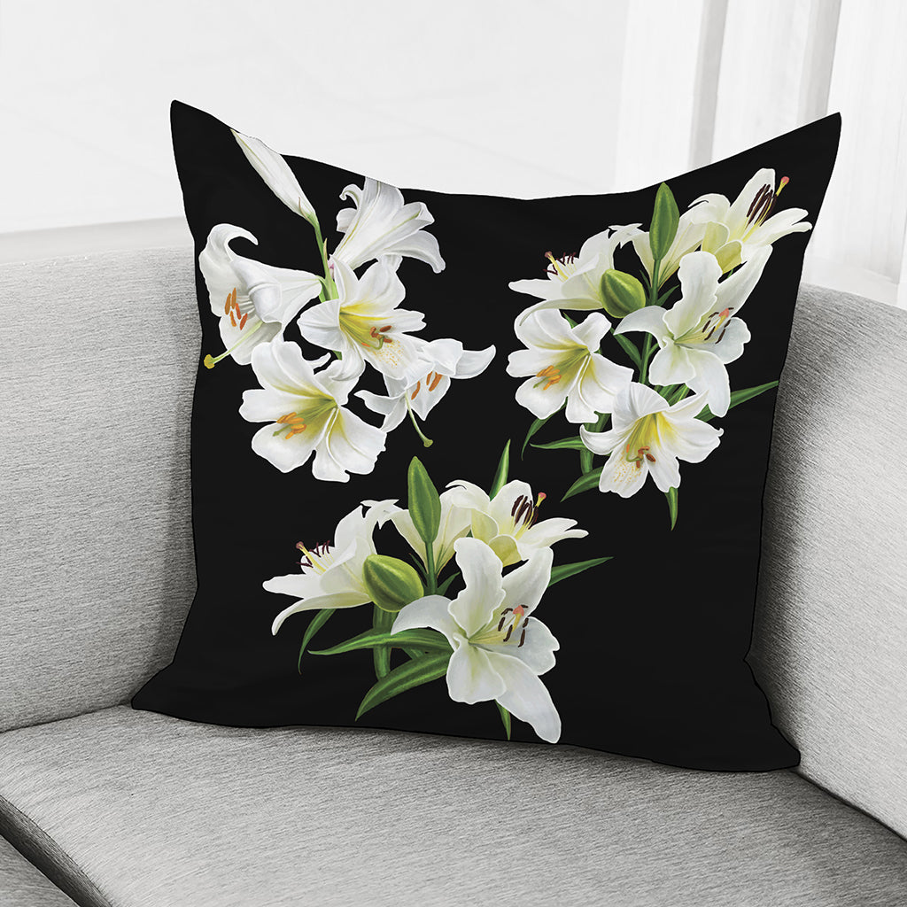 White Lily Print Pillow Cover