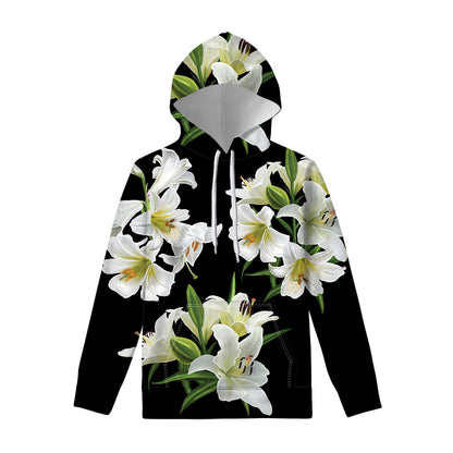 White Lily Print Pullover Hoodie