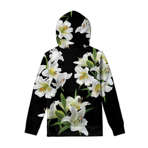 White Lily Print Pullover Hoodie