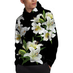 White Lily Print Pullover Hoodie
