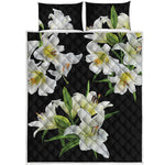 White Lily Print Quilt Bed Set