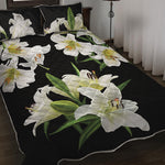 White Lily Print Quilt Bed Set