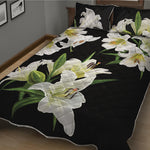 White Lily Print Quilt Bed Set