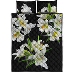 White Lily Print Quilt Bed Set