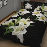 White Lily Print Quilt Bed Set