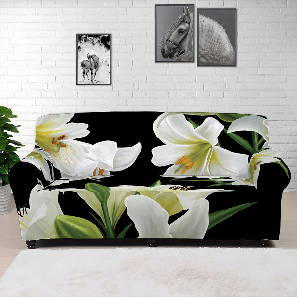 White Lily Print Sofa Cover