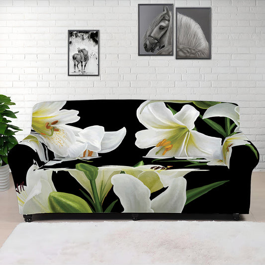 White Lily Print Sofa Cover