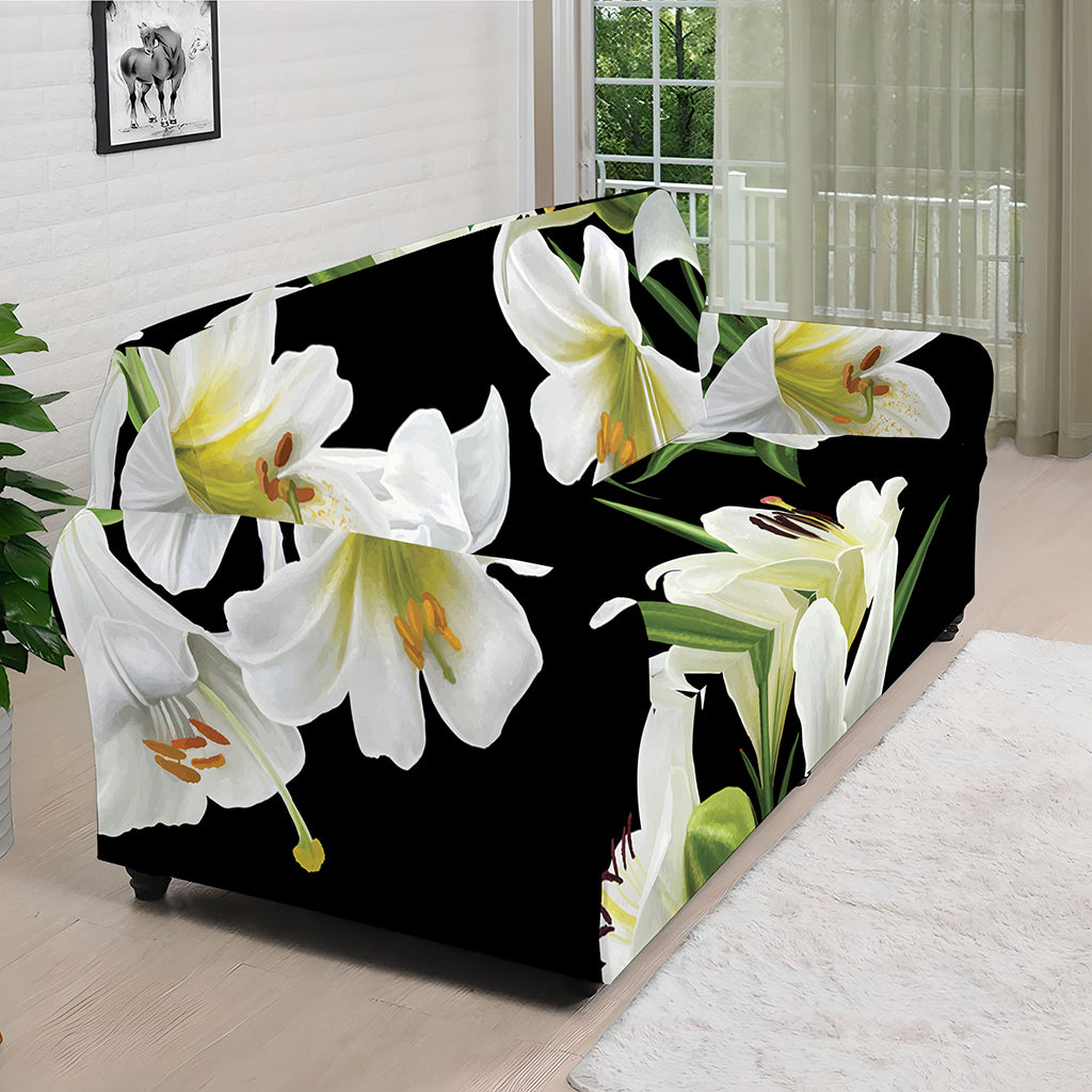 White Lily Print Sofa Cover