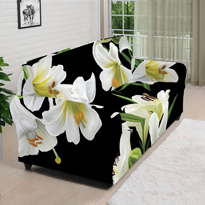White Lily Print Sofa Cover