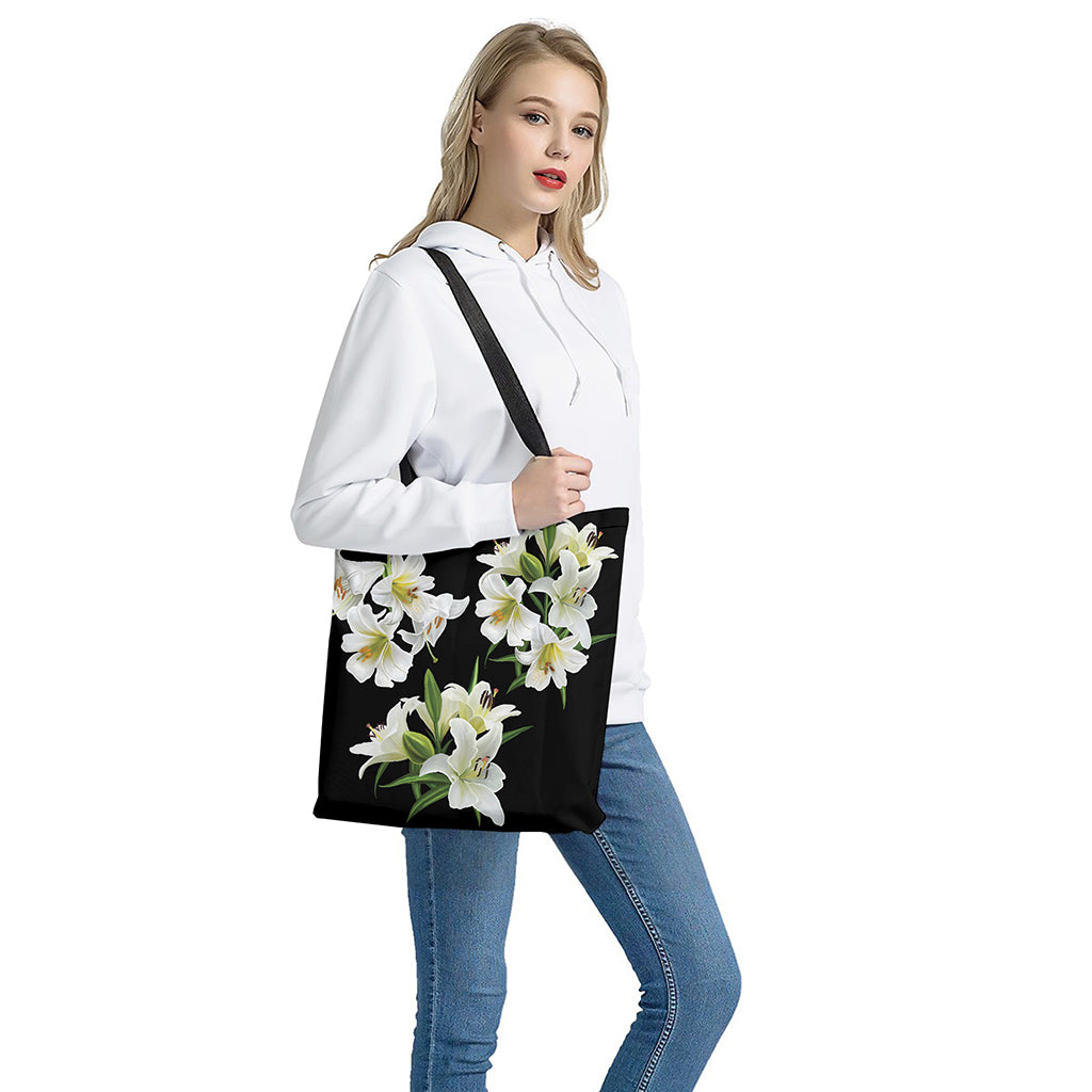 White Lily Print Tote Bag
