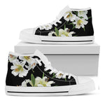 White Lily Print White High Top Shoes