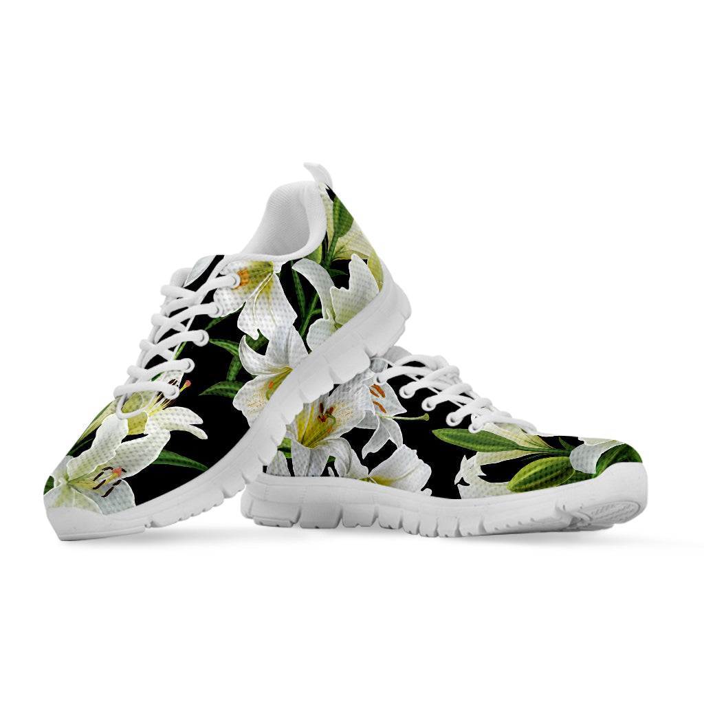 White Lily Print White Sneakers