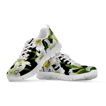 White Lily Print White Sneakers