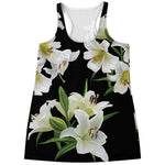 White Lily Print Women's Racerback Tank Top