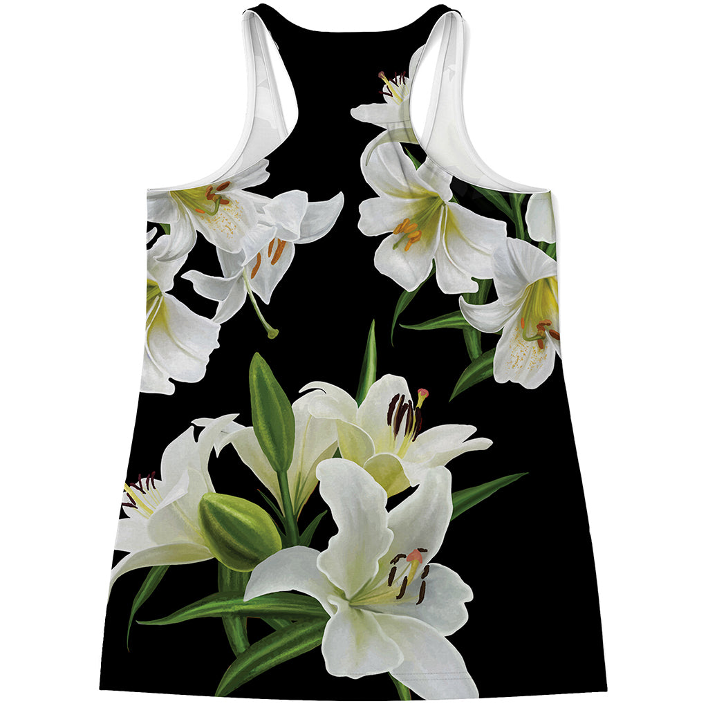 White Lily Print Women's Racerback Tank Top