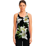 White Lily Print Women's Racerback Tank Top