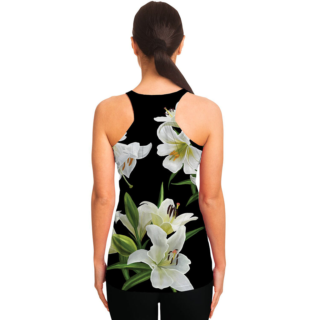 White Lily Print Women's Racerback Tank Top