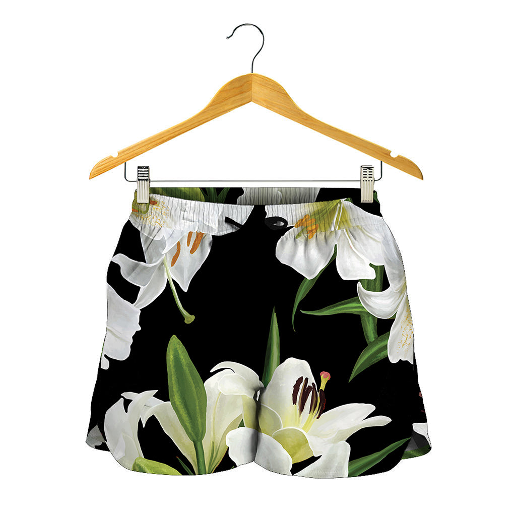 White Lily Print Women's Shorts