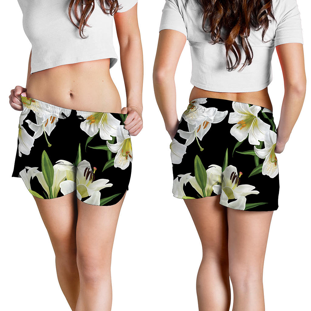 White Lily Print Women's Shorts
