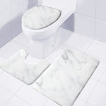 White Marble Print 3 Piece Bath Mat Set