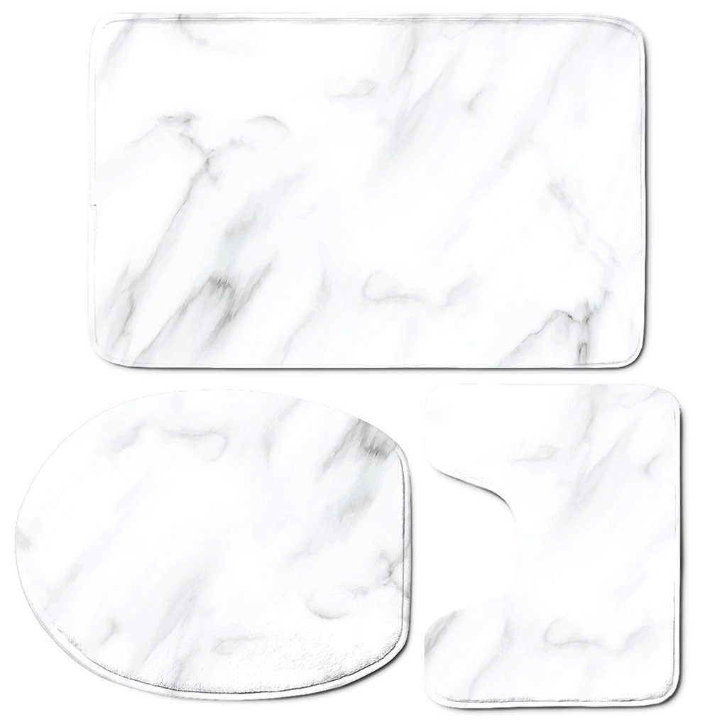 White Marble Print 3 Piece Bath Mat Set