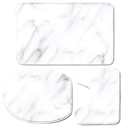 White Marble Print 3 Piece Bath Mat Set