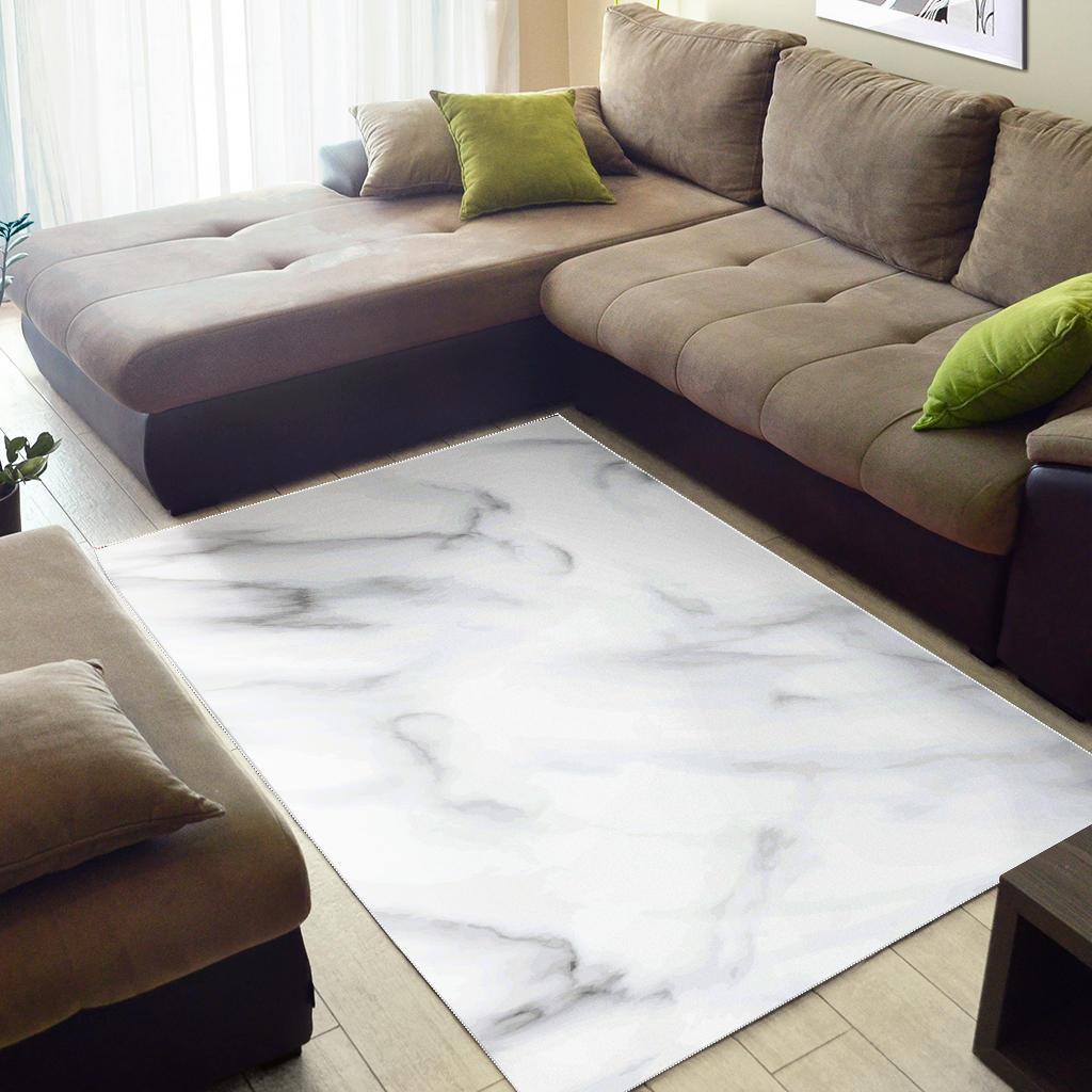 White Marble Print Area Rug GearFrost