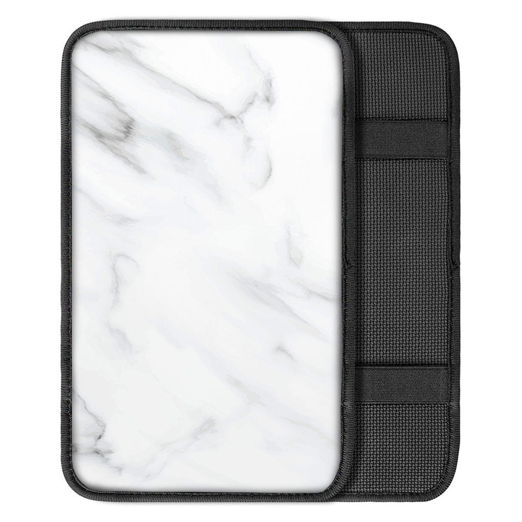White Marble Print Car Center Console Cover