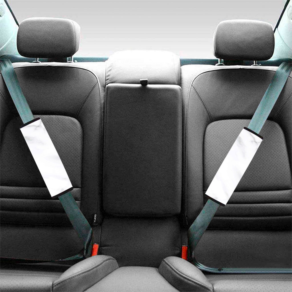 White Marble Print Car Seat Belt Covers
